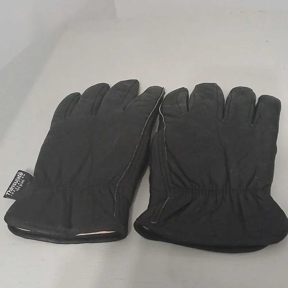 Black Leather Insulated Gloves, Gentle Used, Sz L , Unisex, 100gram